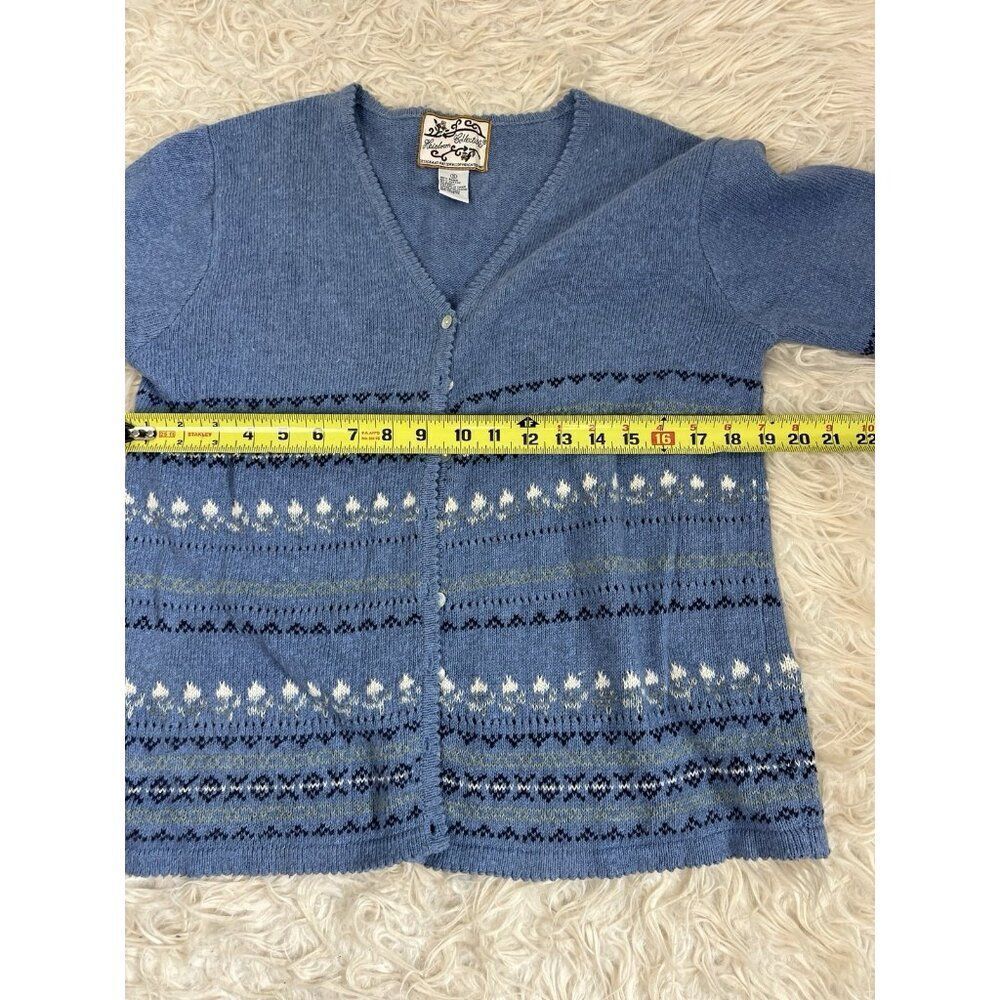 Heirloom Collectibles Vintage Small Fair Isle Blue Cotton Cardigan Sweater - Picture 6 of 8